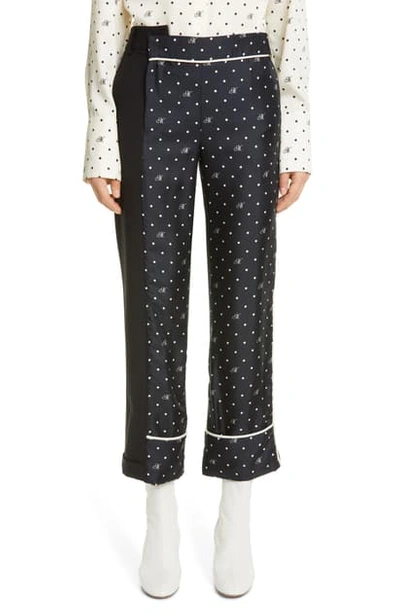 Shop Monse Logo Dot Print Mixed Media Pants In Midnight/ Black