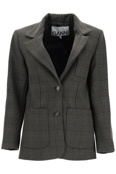 Shop Ganni Tartan Blazer In Kalamata Grey (grey)