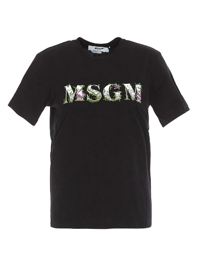 Shop Msgm Carnivorous Plants Logo T-shirt In Black