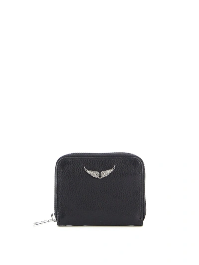Shop Zadig & Voltaire Mini Zv Hammered Leather Coin Purse In Black