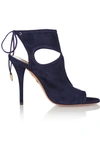 Aquazzura Sexy Thing Cutout Suede Tie-back Sandals In Ink