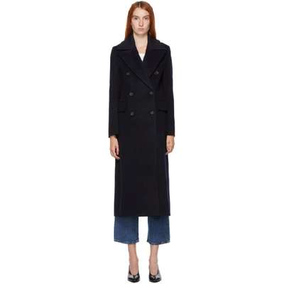 Shop Nanushka Navy Wool Lana Coat