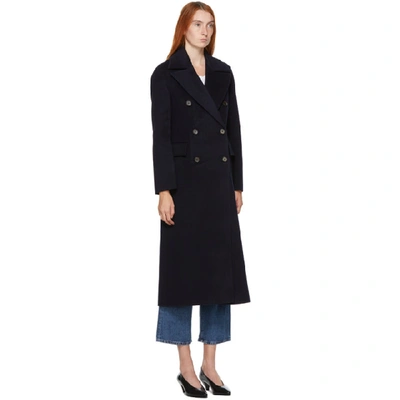 Shop Nanushka Navy Wool Lana Coat