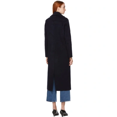 Shop Nanushka Navy Wool Lana Coat