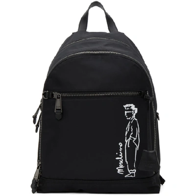 Shop Moschino Black Fantasy Print Standing Man Backpack In A1555 Blk