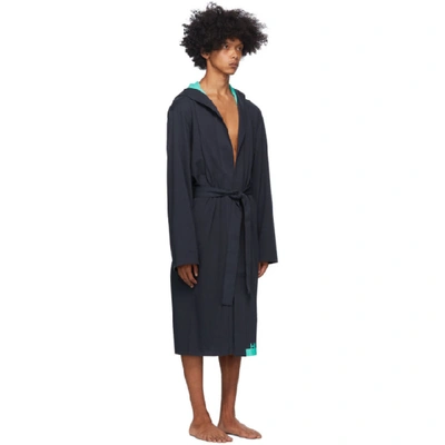 Shop Hugo Boss Boss Navy Identity Hooded Robe In 498 Navy