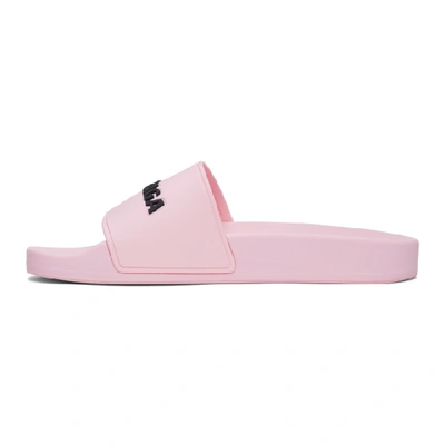 Shop Balenciaga Pink Logo Pool Slides In Light Pink/black