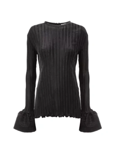 Shop Jw Anderson Ribbed Bell-sleeve Top In Black