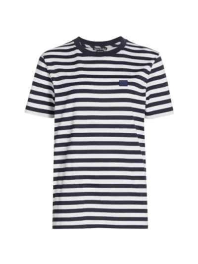 Shop Acne Studios Ellison Face Stripe Cotton T-shirt In Navy Blue