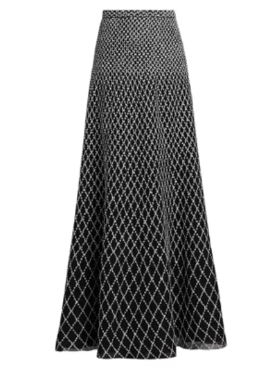 Shop St John Diamond-knit Maxi Skirt In Caviar White Silver