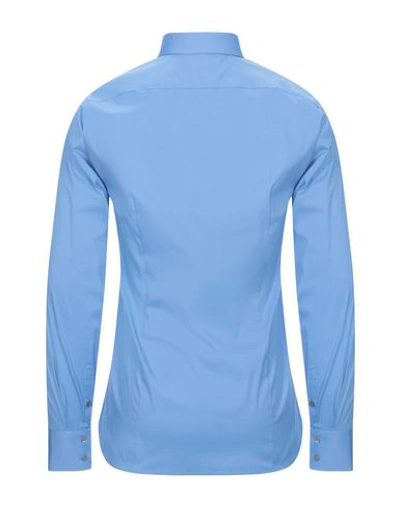 Shop Patrizia Pepe Man Shirt Azure Size 38 Cotton, Polyamide, Elastane In Blue