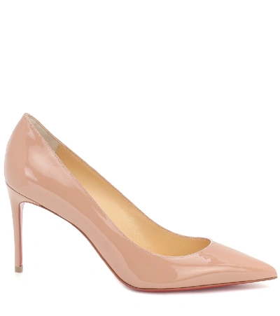Shop Christian Louboutin Kate 85 Patent Leather Pumps In Beige
