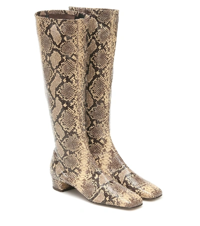 Shop By Far Edie Snake-effect Leather Knee-high Boots In Beige