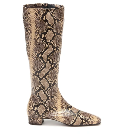 Shop By Far Edie Snake-effect Leather Knee-high Boots In Beige