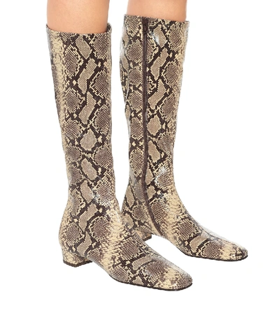 Shop By Far Edie Snake-effect Leather Knee-high Boots In Beige