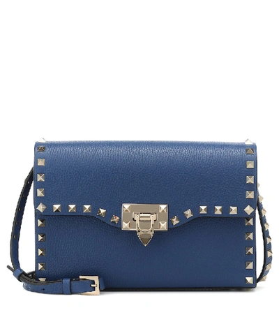 Shop Valentino Rockstud Small Leather Shoulder Bag In Blue