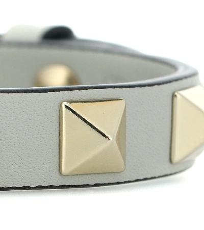 Shop Valentino Rockstud Leather Bracelet In Grey