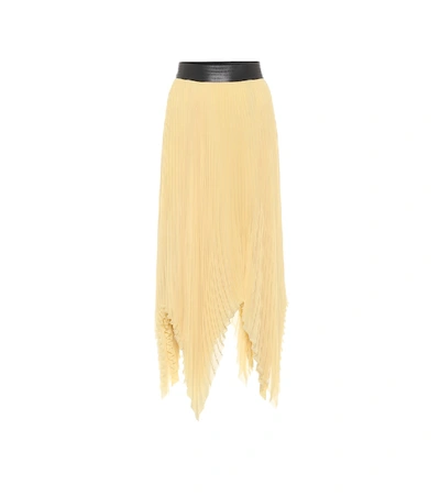 Shop Loewe Pleated Georgette Asymmetric Midi Skirt In Yellow