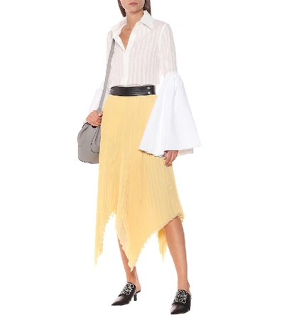 Shop Loewe Pleated Georgette Asymmetric Midi Skirt In Yellow
