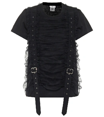 Shop Noir Kei Ninomiya Tulle-trimmed Cotton T-shirt In Black