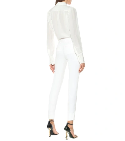 Shop Saint Laurent Mid-rise Slim Virgin Wool Pants In White