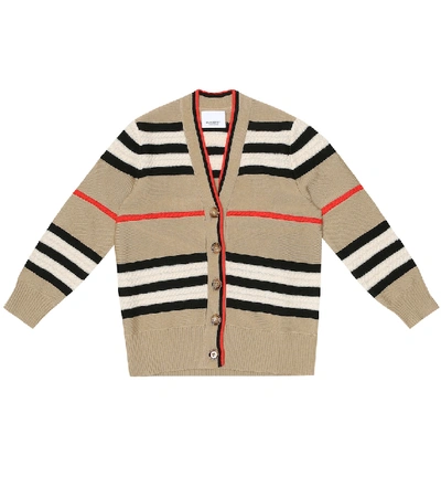 Shop Burberry Icon Stripe Wool And Cashmere Cardigan In Beige