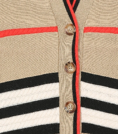 Shop Burberry Icon Stripe Wool And Cashmere Cardigan In Beige