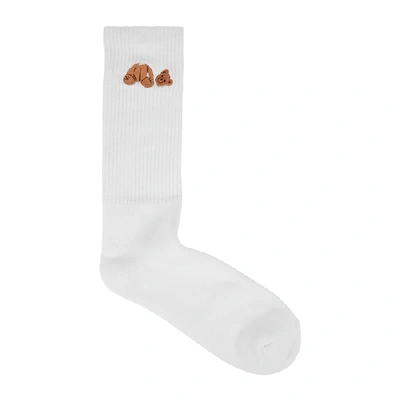 Shop Palm Angels White Bear-embroidered Cotton-blend Socks