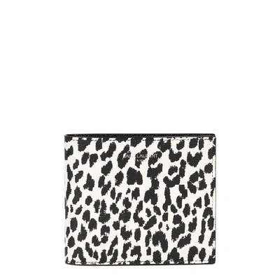 Shop Saint Laurent Monochrome Leopard-print Leather Wallet In White And Black