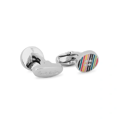 Shop Paul Smith Button Striped Silver-tone Cufflinks