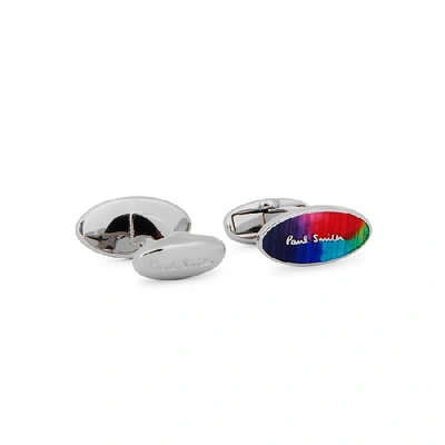 Shop Paul Smith Logo Silver-tone Cufflinks In Multicoloured