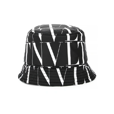Shop Valentino Garavani Vltn Nylon Bucket Hat In Black And White