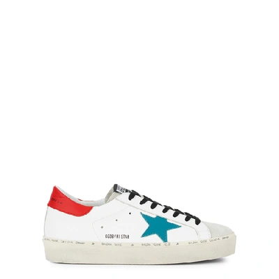 Shop Golden Goose Hi Star White Leather Flatform Sneakers In White And Red