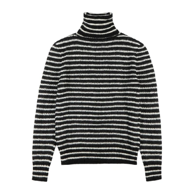 Shop Saint Laurent Monochrome Striped Mohair-blend Jumper In Black