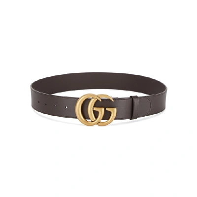 Shop Gucci Gg Brown Leather Belt, Designer Belt, Antique Gold Tone