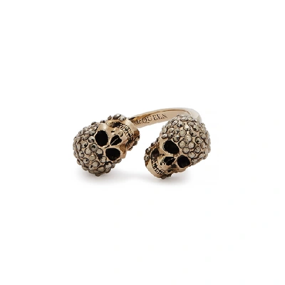 Shop Alexander Mcqueen Twin Skull Gold-tone Ring