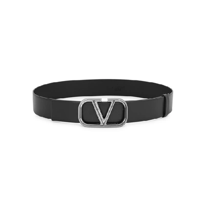 Shop Valentino Garavani Vlogo Black Leather Belt