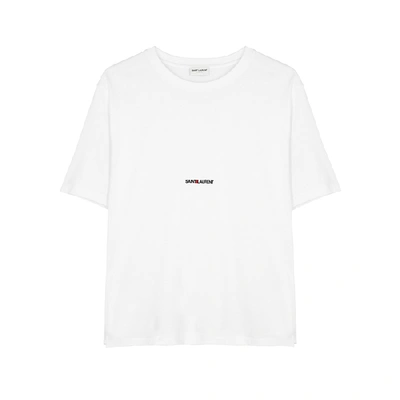 Shop Saint Laurent White Logo Cotton T-shirt