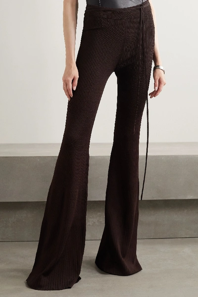 Peter Do Ribbed-knit Flared Pants In Brown | ModeSens