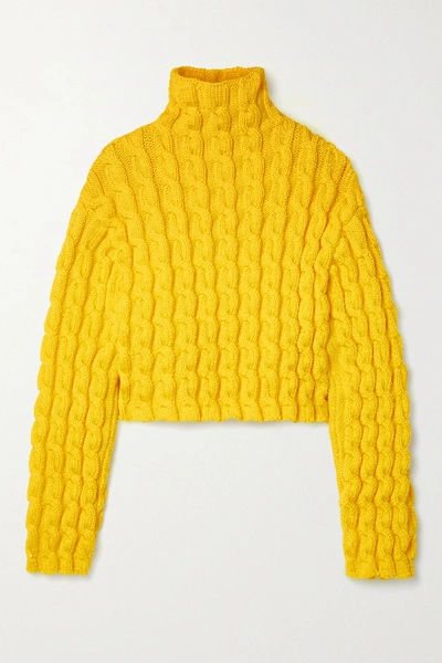 Shop Balenciaga Cropped Cable-knit Turtleneck Sweater In Yellow