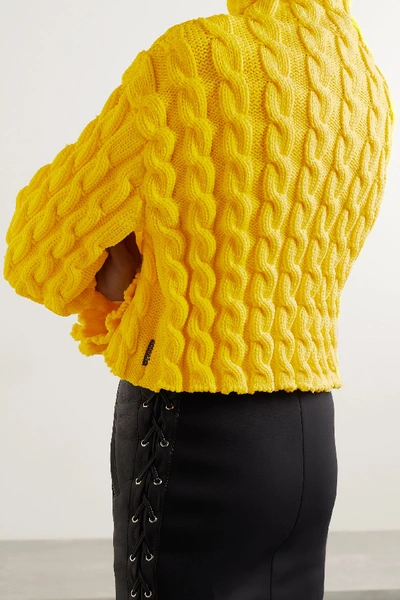 Shop Balenciaga Cropped Cable-knit Turtleneck Sweater In Yellow