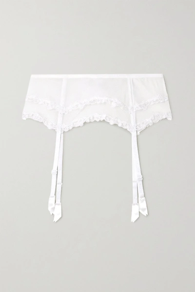 Shop La Perla Miss Sunshine Embroidered Stretch-jersey And Tulle Suspender Belt In White