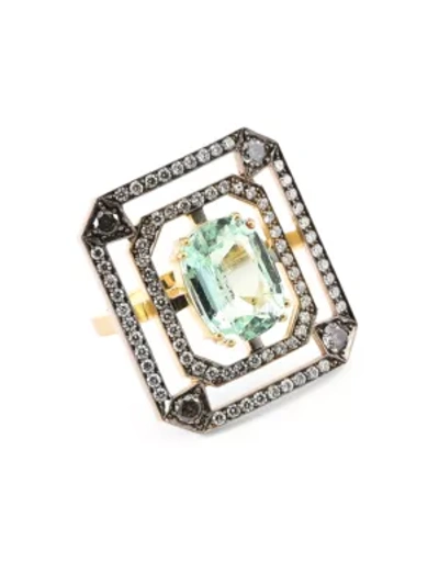 Shop Sylva & Cie Women's Portrait 18k Yellow & White Gold, Emerald & Grey Diamond Ring