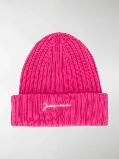 Shop Jacquemus Le Bonnet Ribbed Beanie Hat In Pink