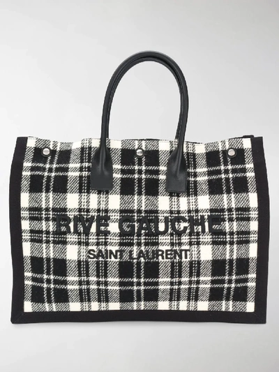Shop Saint Laurent Rive Gauche Checked Tote In Black