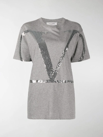 Shop Valentino Sequinned Vlogo T-shirt In Grey