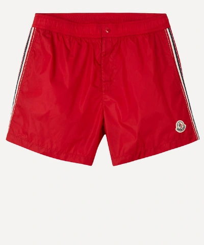 Shop Moncler Tricolour Seam Swim Shorts In Red