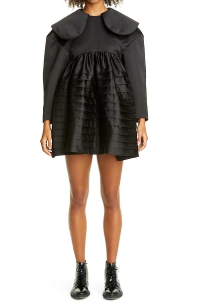 Shop Shushu-tong Long Sleeve Tiered Satin Minidress In Black