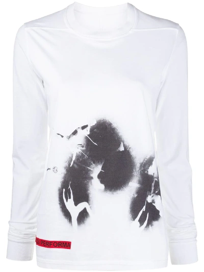 Shop Rick Owens Drkshdw Long Sleeve Ink Print T-shirt In White