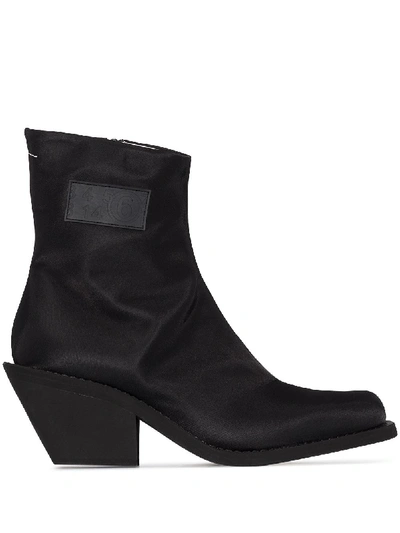 Shop Mm6 Maison Margiela 70mm Logo Western Ankle Boots In Black